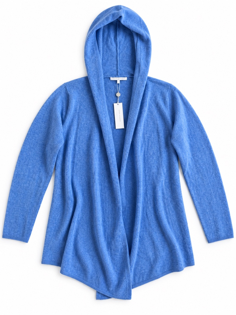 Alpine Cashmere Hooded Open Front Cardigan Cozy Sweater Blue Large